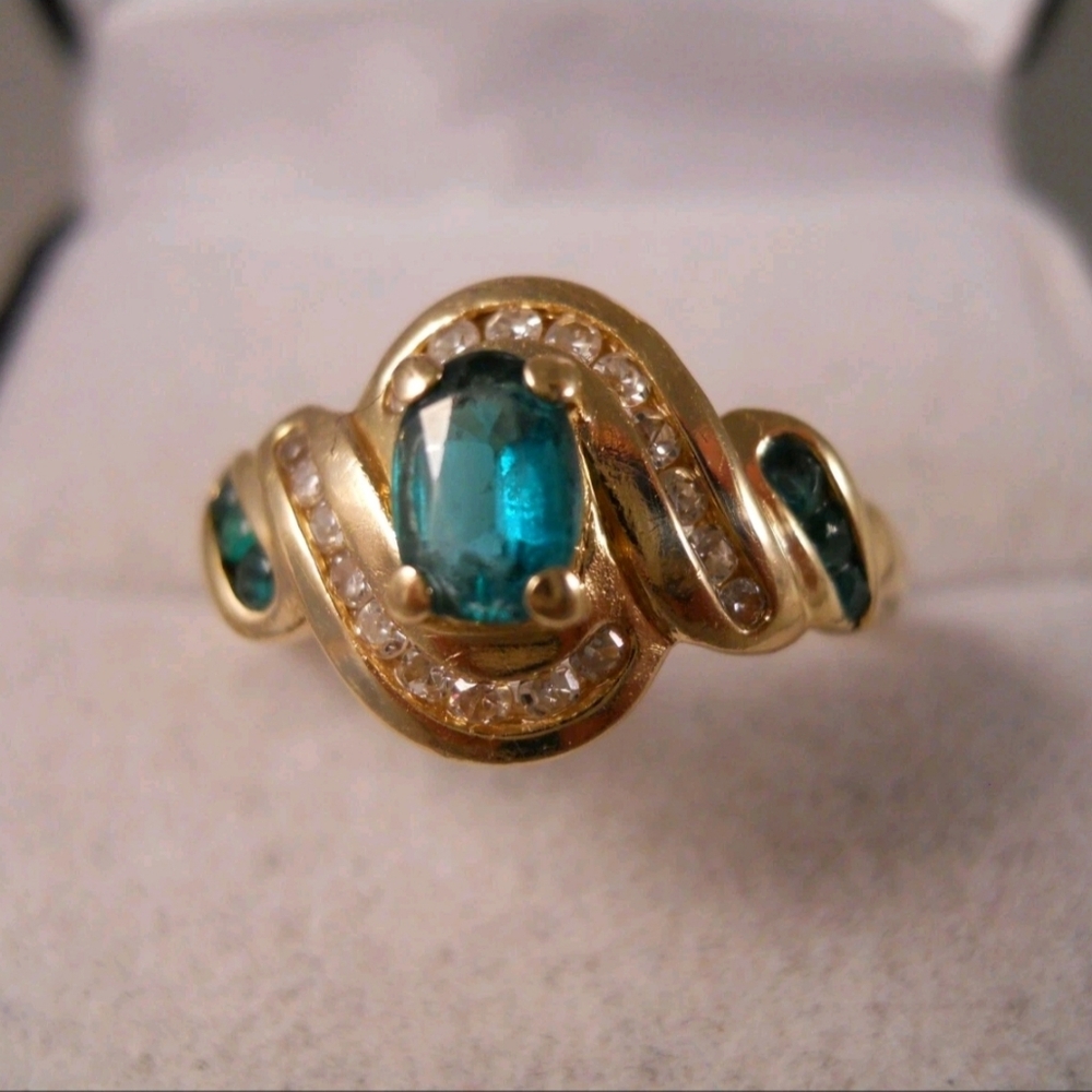 DESIGNER T&C 14K YELLOW GOLD EMERALD DIAMOND BALLERINA FLOWER ART DECO RING 9.25